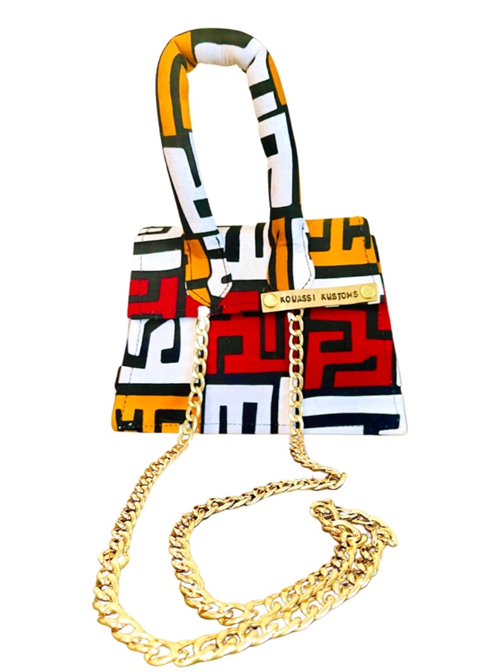 Multicolor Geometric Crossbody Bag with Gold Chain